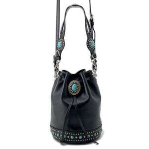 Prada Shoulder Bag Studded Leather Black